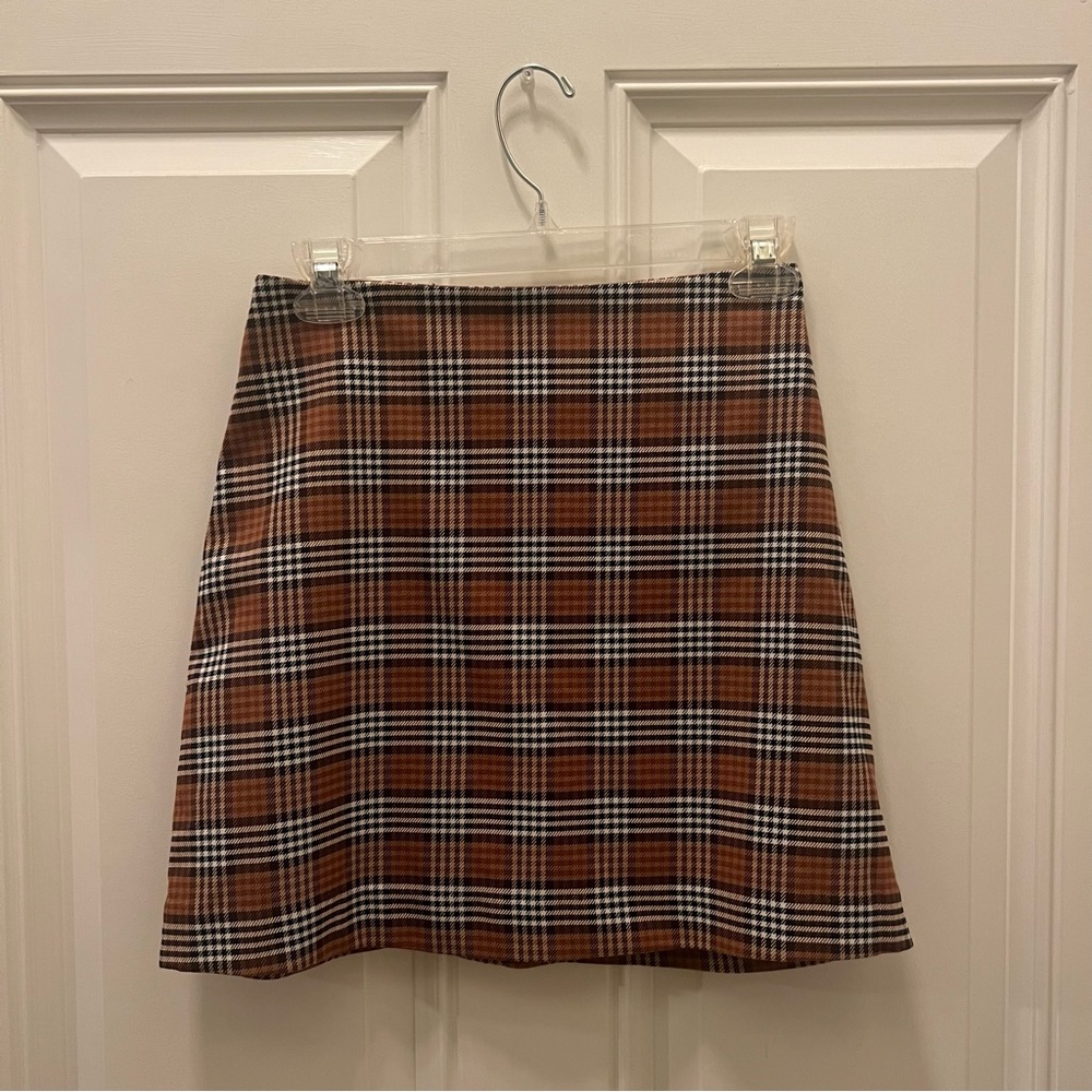 Brown Plaid A line High Waisted Skirt